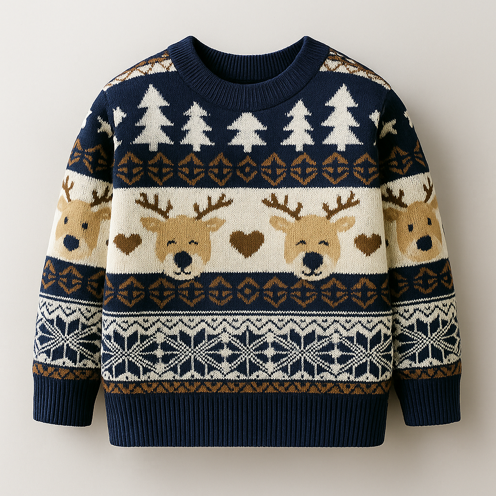 Kids Christmas Knitted Jumper – Reindeer & Snowflake Pattern