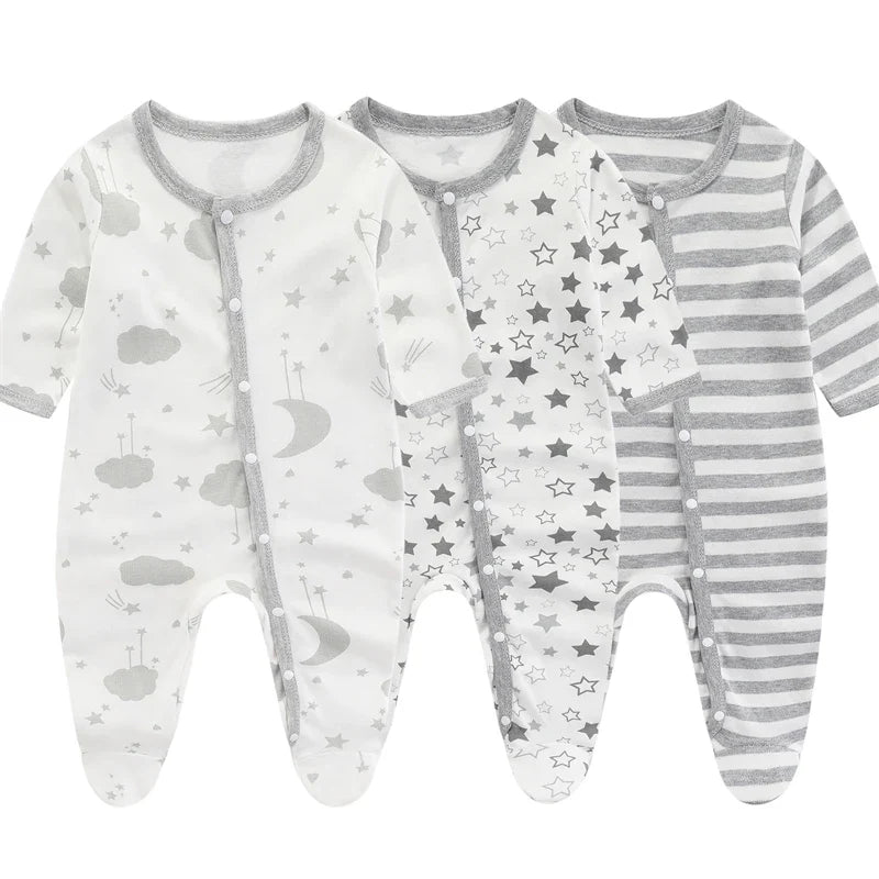 Grey Moon & Stars Organic Baby Sleepsuit