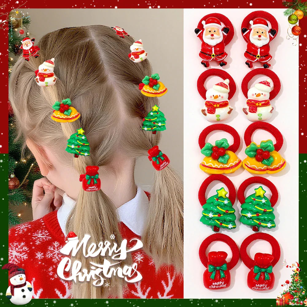 Christmas Hair Clips & Hair Ties Set for Girls