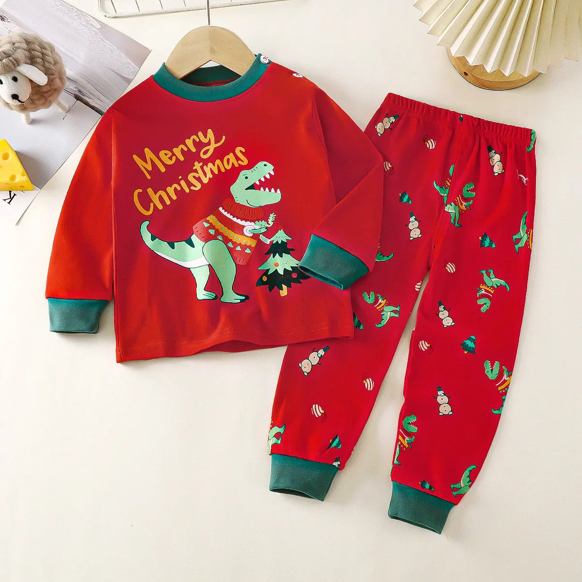 Kids Christmas Dinosaur Pyjamas Set – Festive Toddler Sleepwear (Unisex)