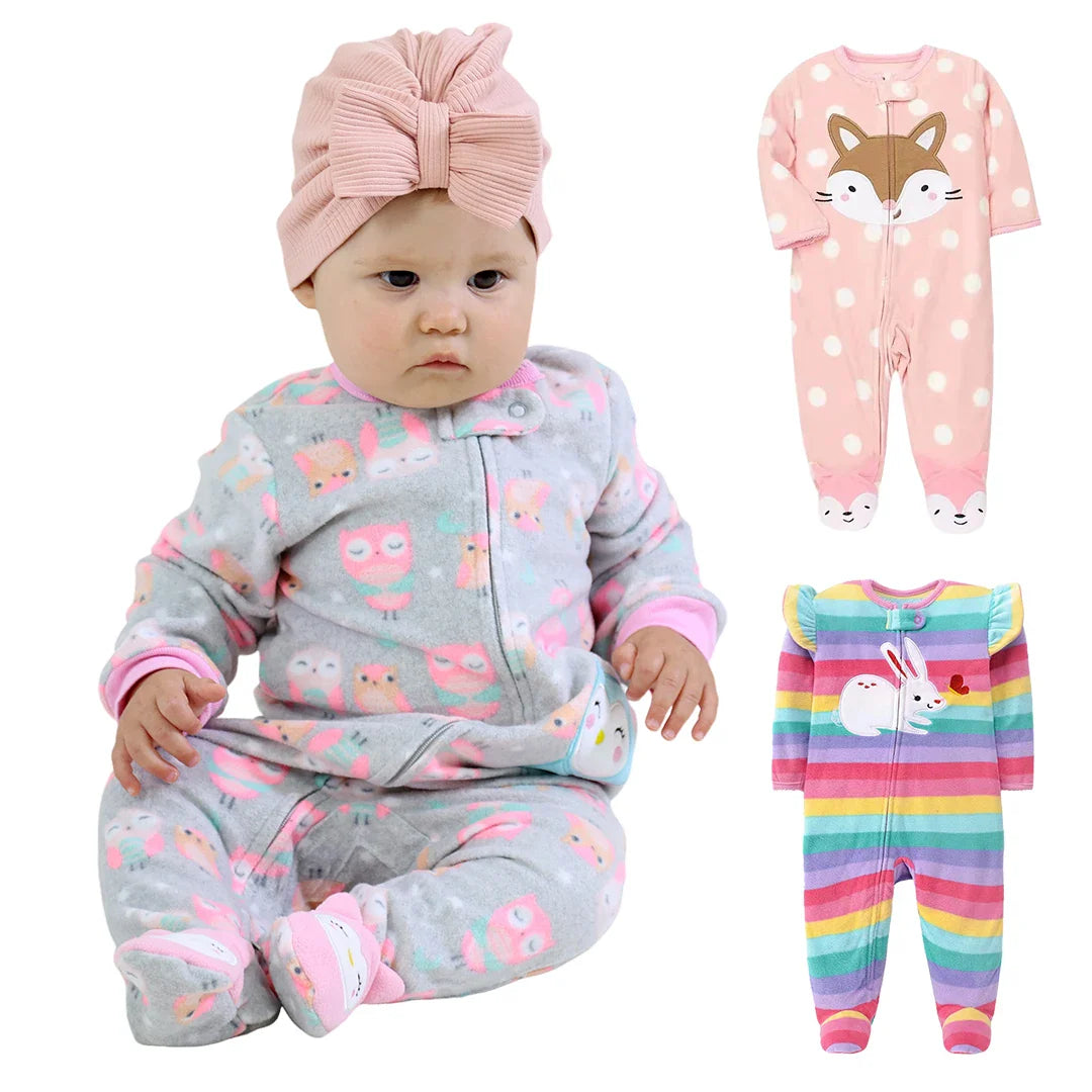 Baby Girl Spring Fleece Sleep Sack with Full Sleeves – Cute Animal Zipped Blanket Sleeper