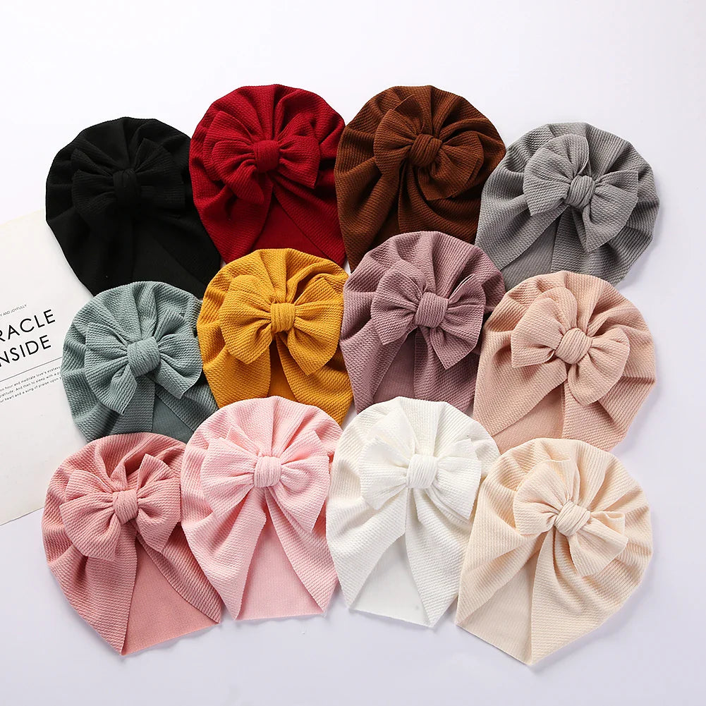 Baby Ribbed Bow Turban Hat – Soft Knotted Headwrap for Newborns & Toddlers (12 Colours)