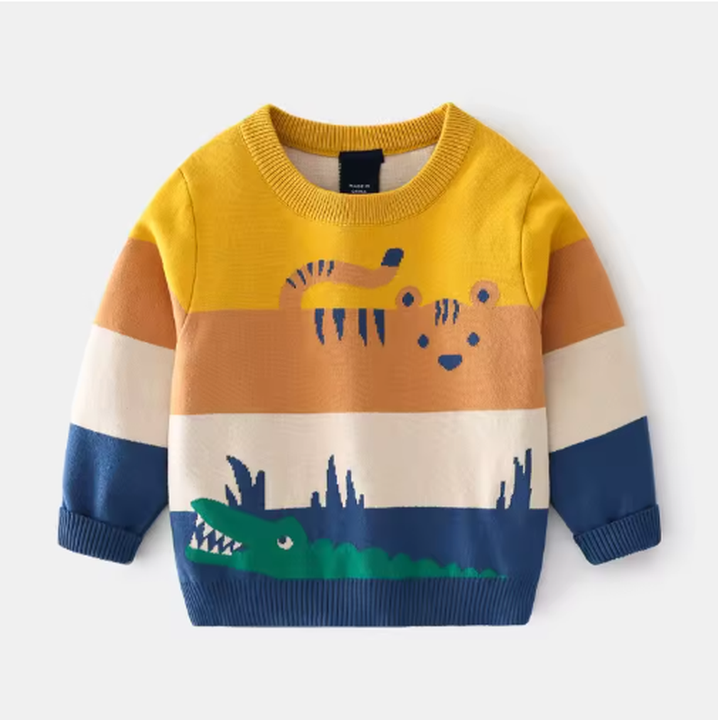 Cozy knit sweater with cute animal design. Perfect for chilly days!