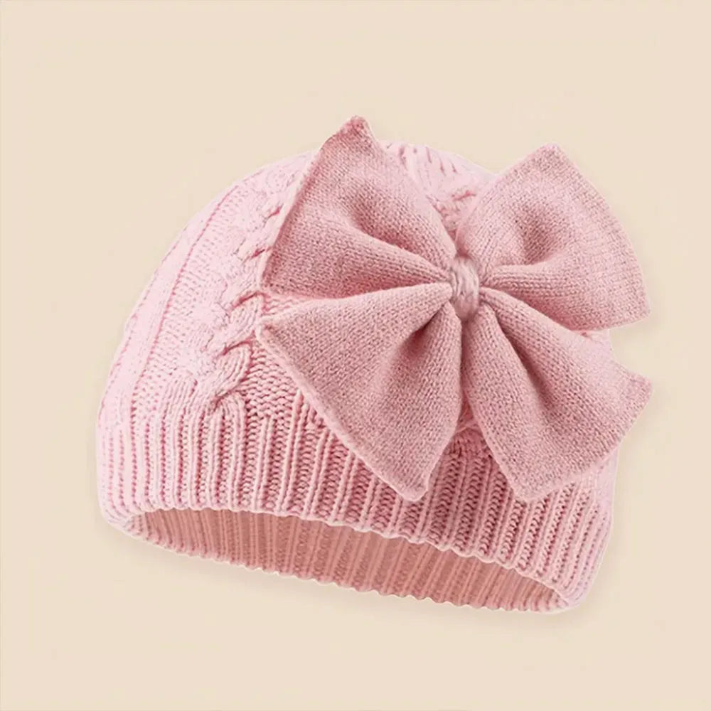 Baby Girls Winter Knitted Bow Hat – Soft Warm Beanie for Newborns & Toddlers