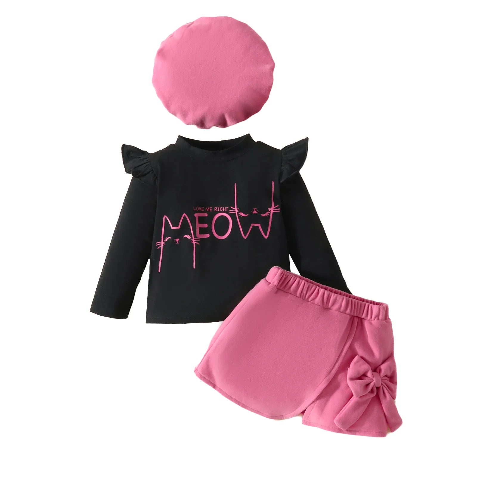 Baby Girl Red Bow Outfit Set – Long Sleeve Top, Skirt & Beret