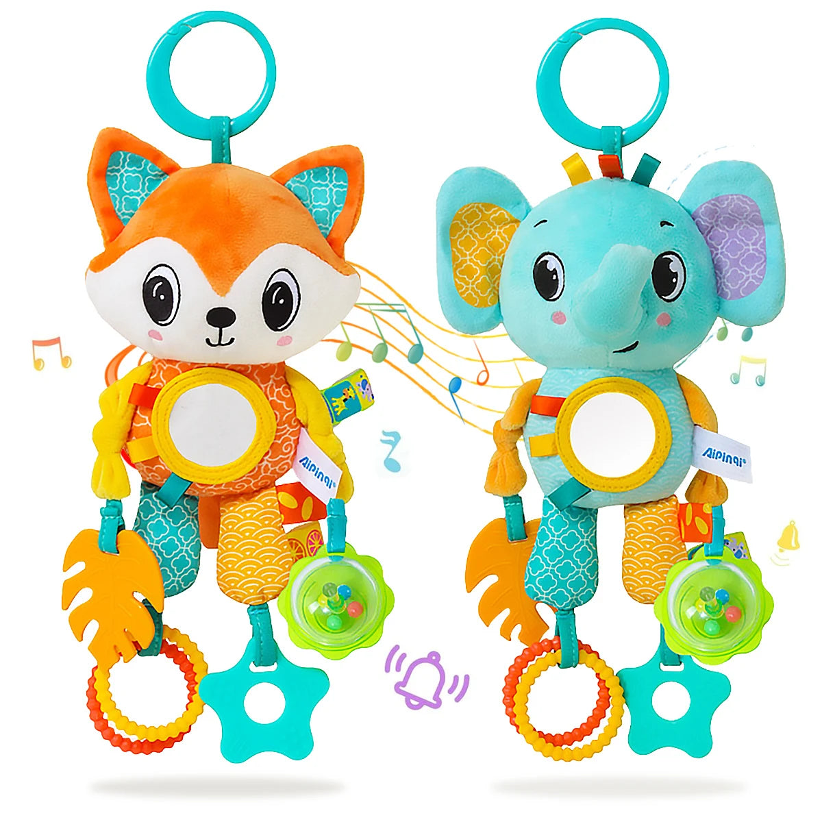 Fox & Elephant Sensory Clip-On Toys