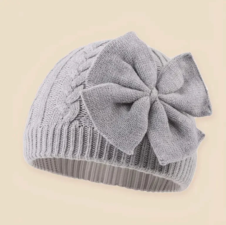 Baby Girls Winter Knitted Bow Hat – Soft Warm Beanie for Newborns & Toddlers
