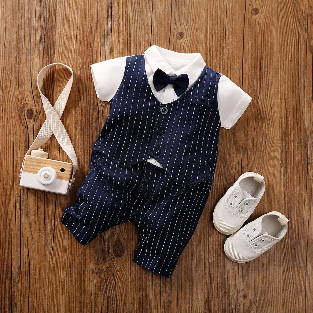 Baby Boys Formal Outfit Romper – Gentleman Suit Set with Bow Tie