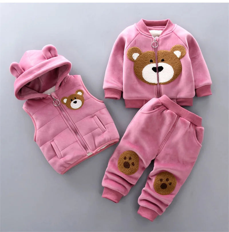 Warm Fleece Teddy Bear 3-Piece Outfit Set