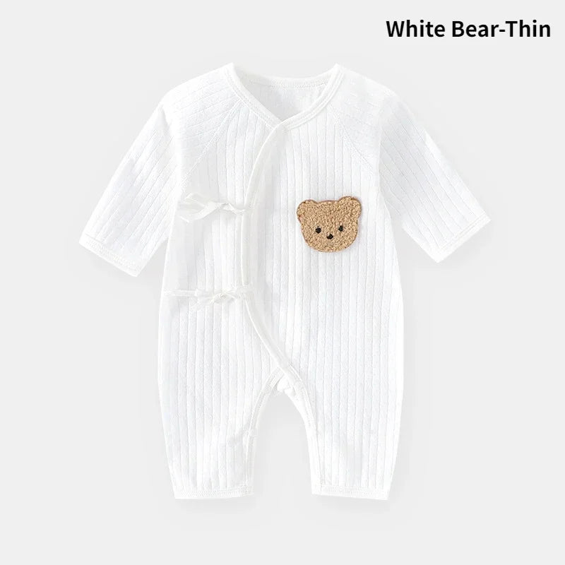 Bear Cotton Baby Romper Set with Hat .Soft Rib-Knit Long Sleeve Unisex Jumpsuit for Newborns & Toddlers