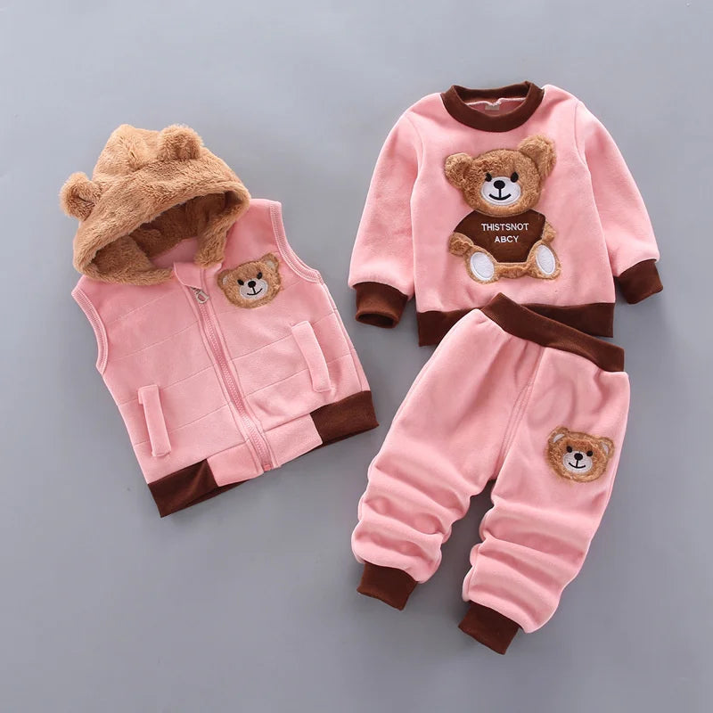 Warm Fleece Teddy Bear 3-Piece Outfit Set
