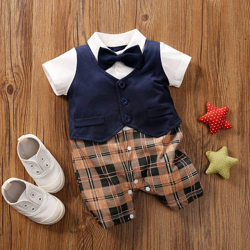 Baby Boys Formal Outfit Romper – Gentleman Suit Set with Bow Tie