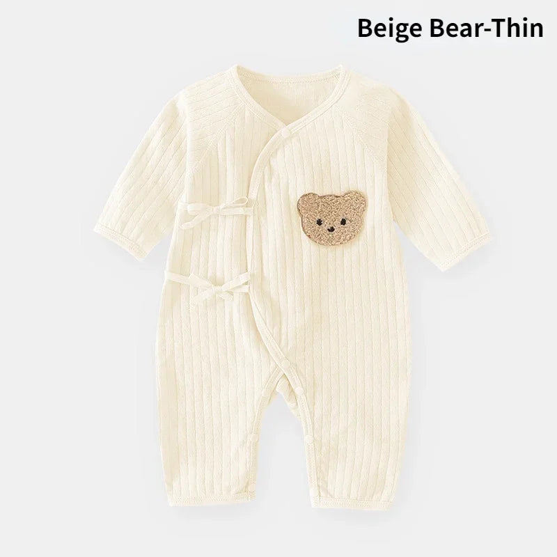 Bear Cotton Baby Romper Set with Hat .Soft Rib-Knit Long Sleeve Unisex Jumpsuit for Newborns & Toddlers