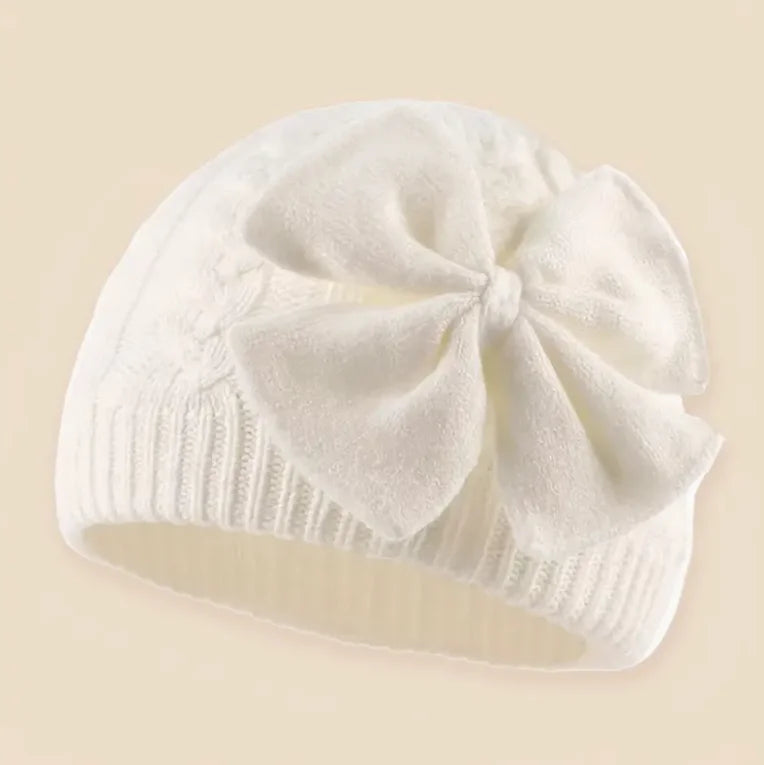 Baby Girls Winter Knitted Bow Hat – Soft Warm Beanie for Newborns & Toddlers