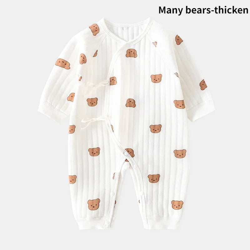 Bear Cotton Baby Romper Set with Hat .Soft Rib-Knit Long Sleeve Unisex Jumpsuit for Newborns & Toddlers