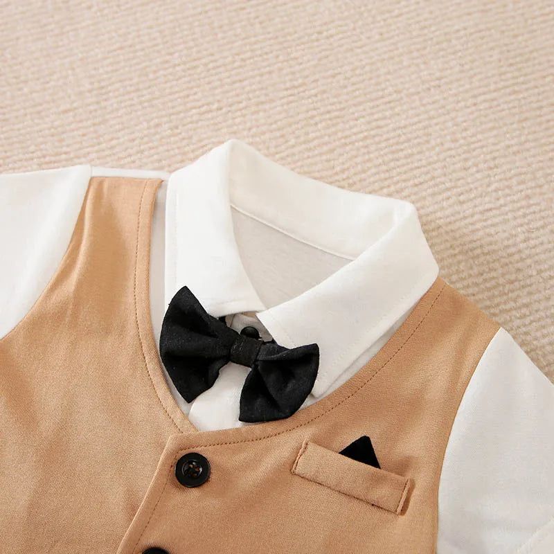Baby Boys Formal Outfit Romper – Gentleman Suit Set with Bow Tie