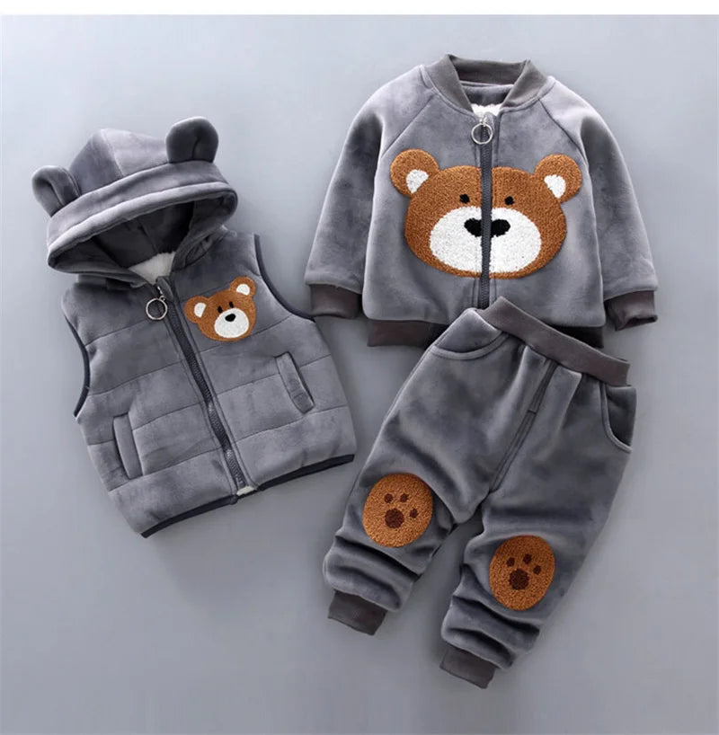 Warm Fleece Teddy Bear 3-Piece Outfit Set