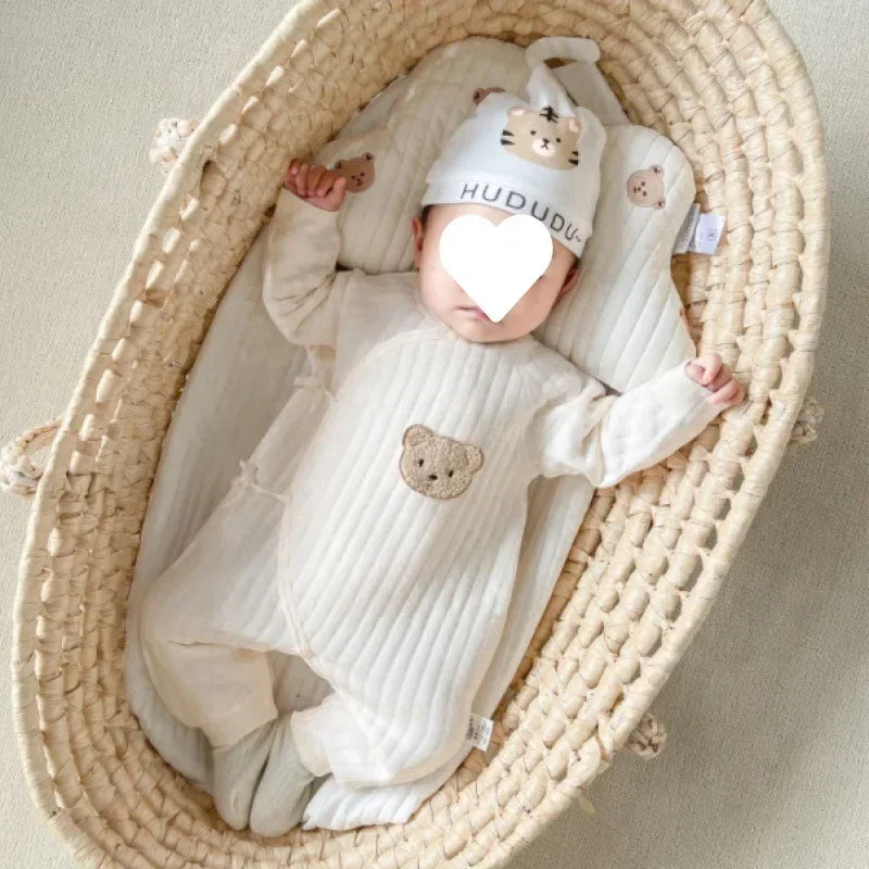 Bear Cotton Baby Romper Set with Hat .Soft Rib-Knit Long Sleeve Unisex Jumpsuit for Newborns & Toddlers