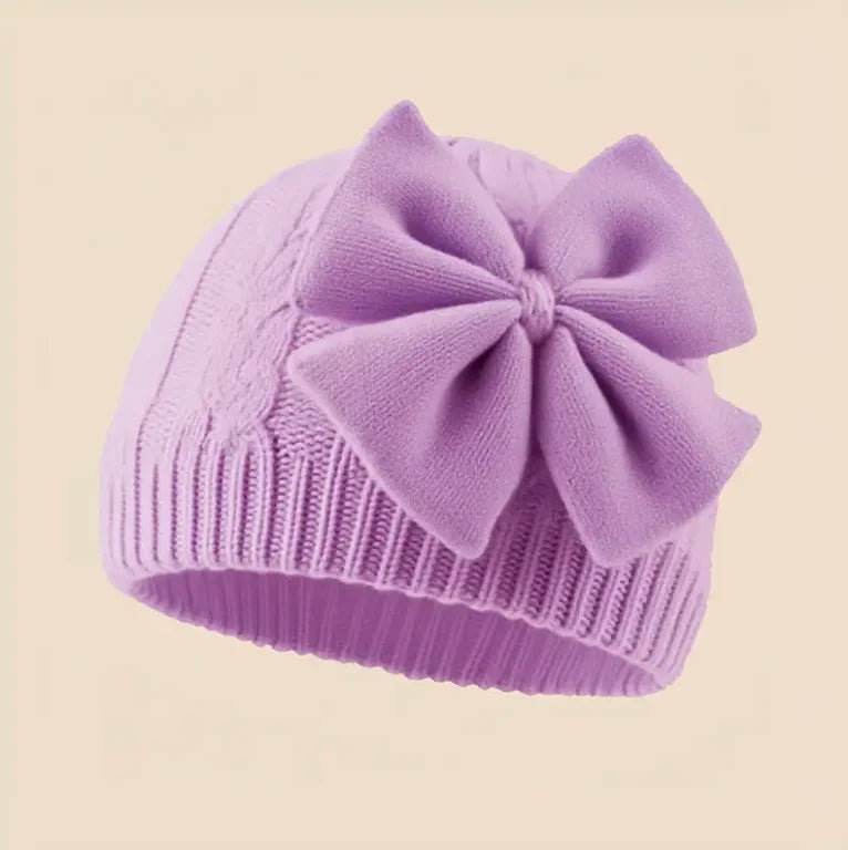 Baby Girls Winter Knitted Bow Hat – Soft Warm Beanie for Newborns & Toddlers