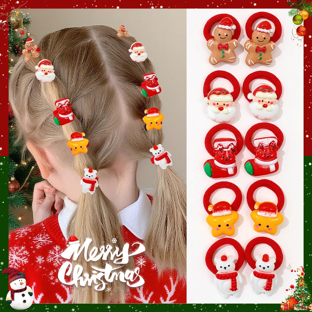 Christmas Hair Clips & Hair Ties Set for Girls