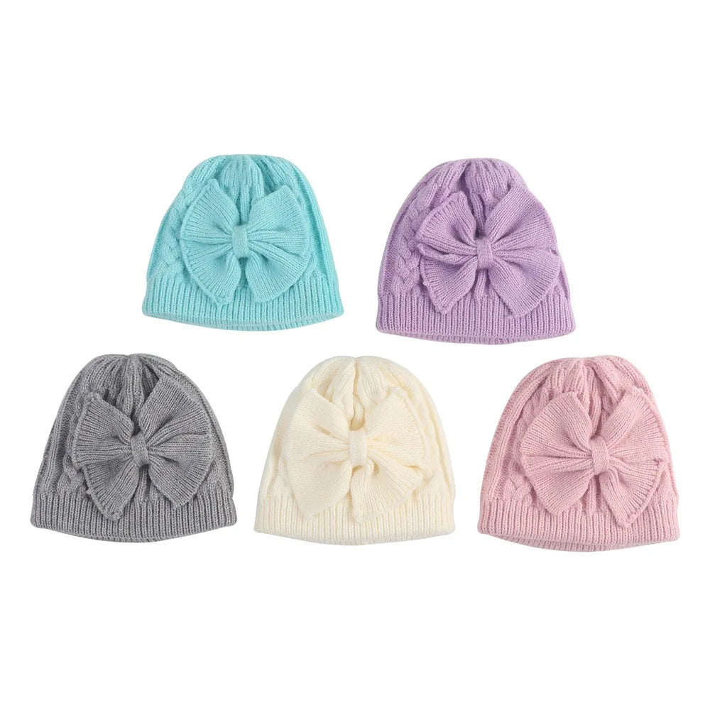 Baby Girls Winter Knitted Bow Hat – Soft Warm Beanie for Newborns & Toddlers