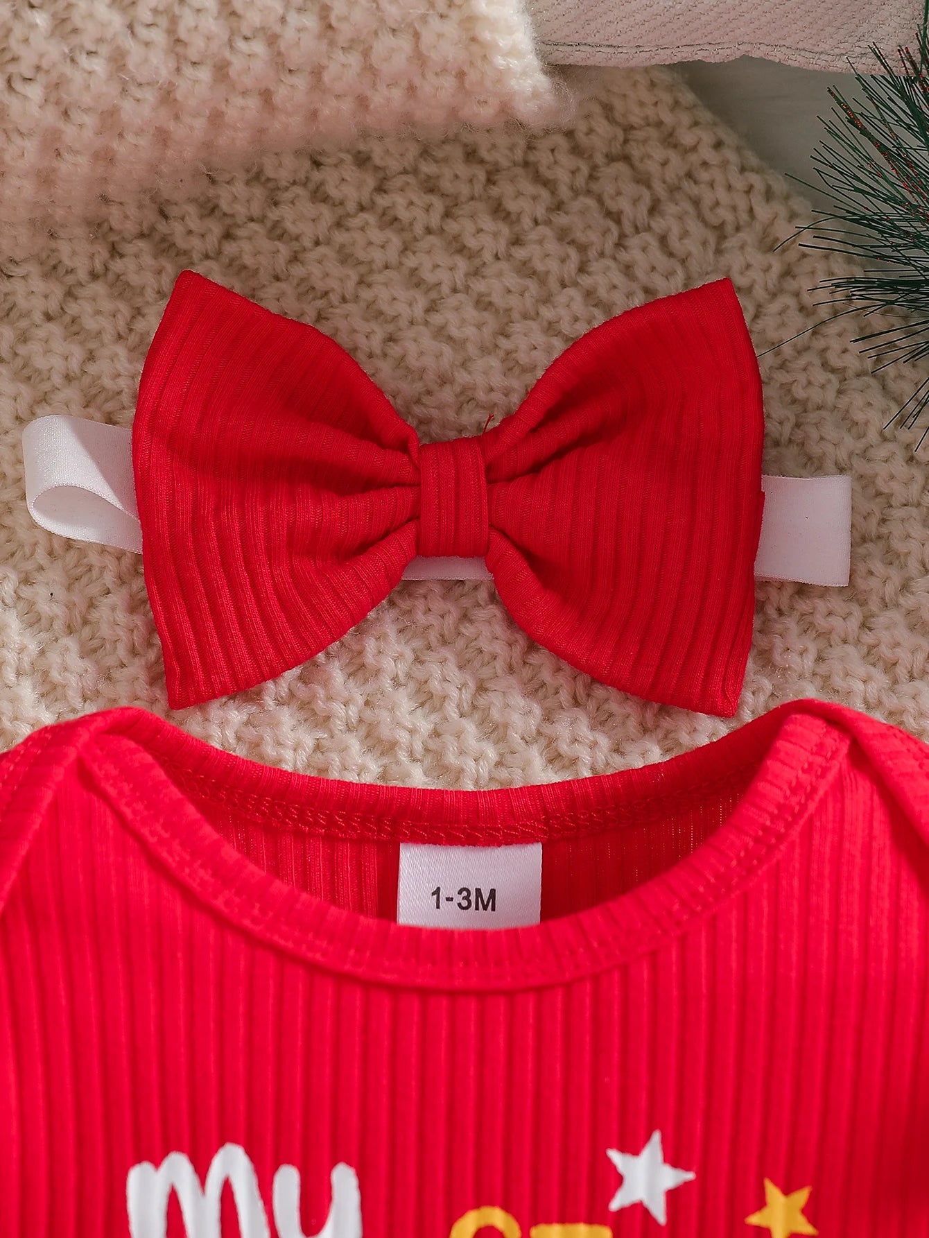 Baby Girl Christmas Outfit Set – My First Christmas Romper, Skirt & Bow