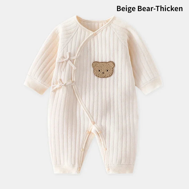 Bear Cotton Baby Romper Set with Hat .Soft Rib-Knit Long Sleeve Unisex Jumpsuit for Newborns & Toddlers