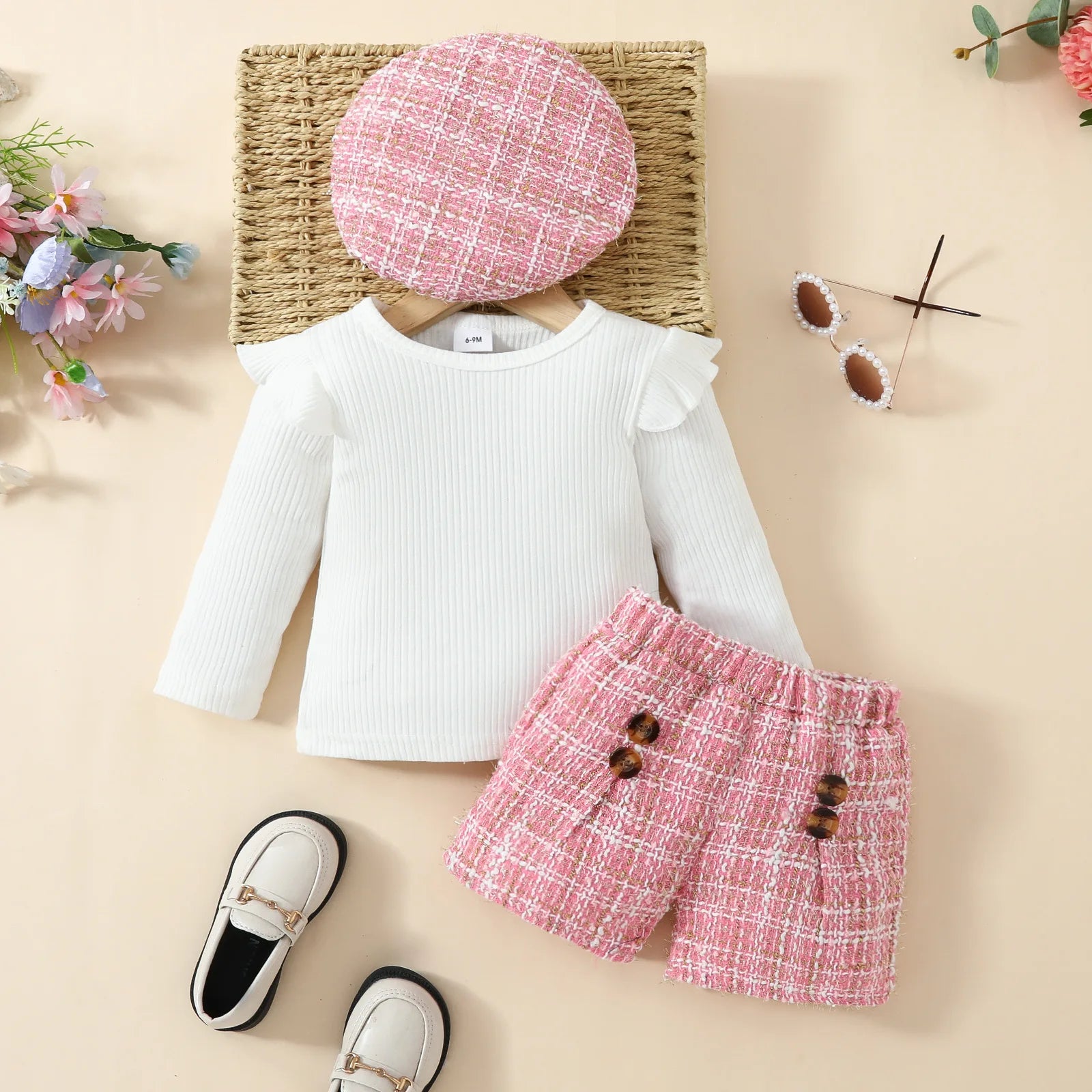 Baby Girl Red Bow Outfit Set – Long Sleeve Top, Skirt & Beret