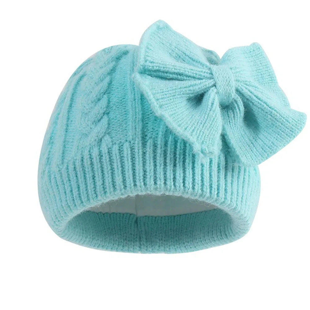 Baby Girls Winter Knitted Bow Hat – Soft Warm Beanie for Newborns & Toddlers