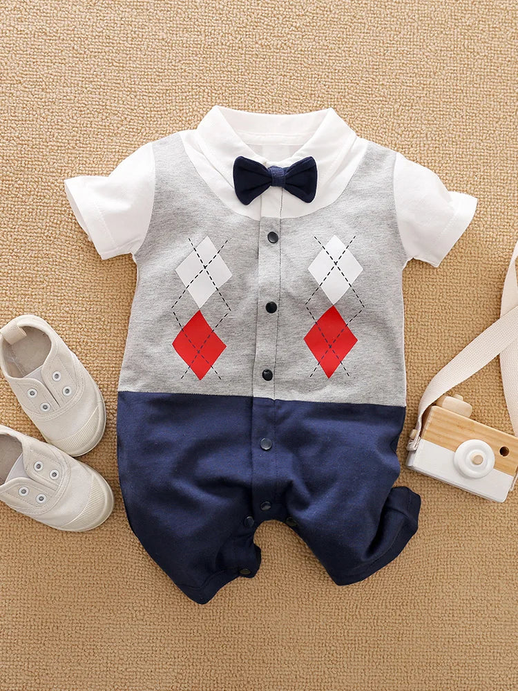 Baby Boys Formal Outfit Romper – Gentleman Suit Set with Bow Tie