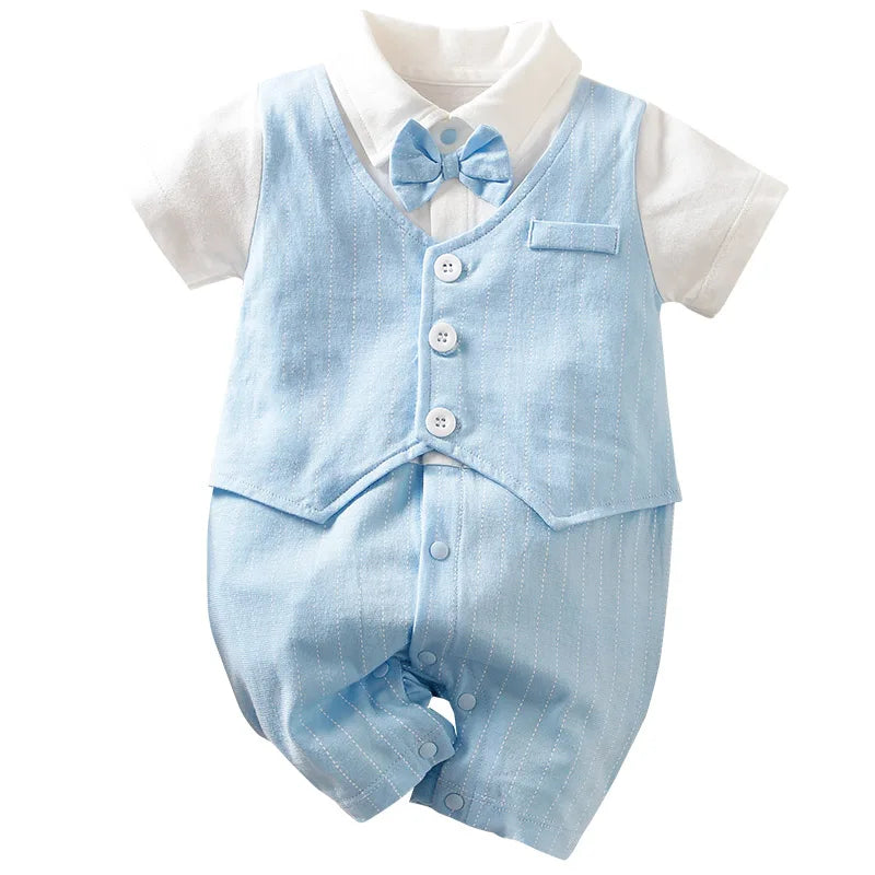 Baby Boys Formal Outfit Romper – Gentleman Suit Set with Bow Tie