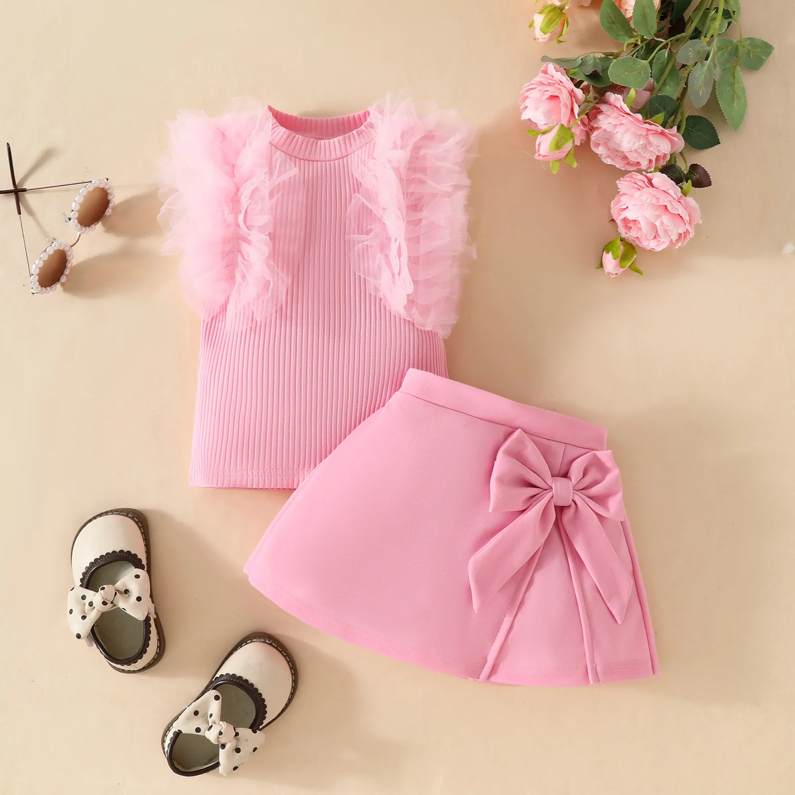 Baby Girl Red Bow Outfit Set – Long Sleeve Top, Skirt & Beret