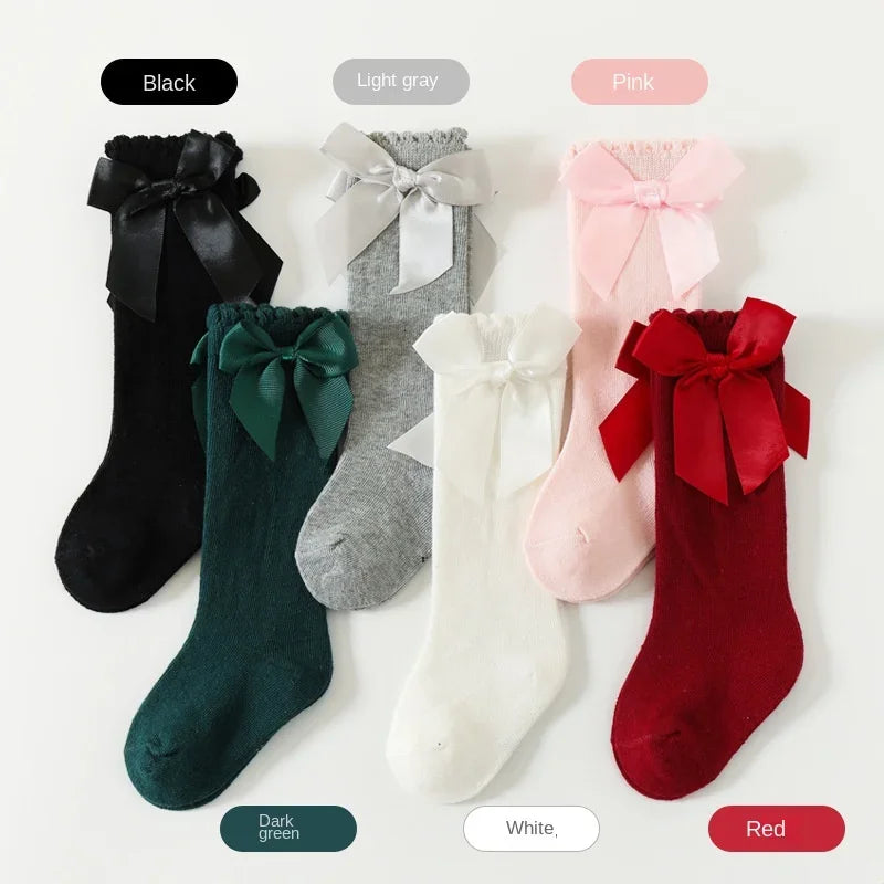 Baby Girls Knee-High Bow Socks – Soft Cotton Winter Long Socks for Toddlers & Infants