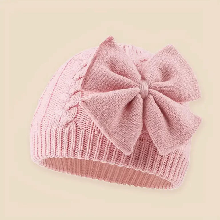 Baby Girls Winter Knitted Bow Hat – Soft Warm Beanie for Newborns & Toddlers