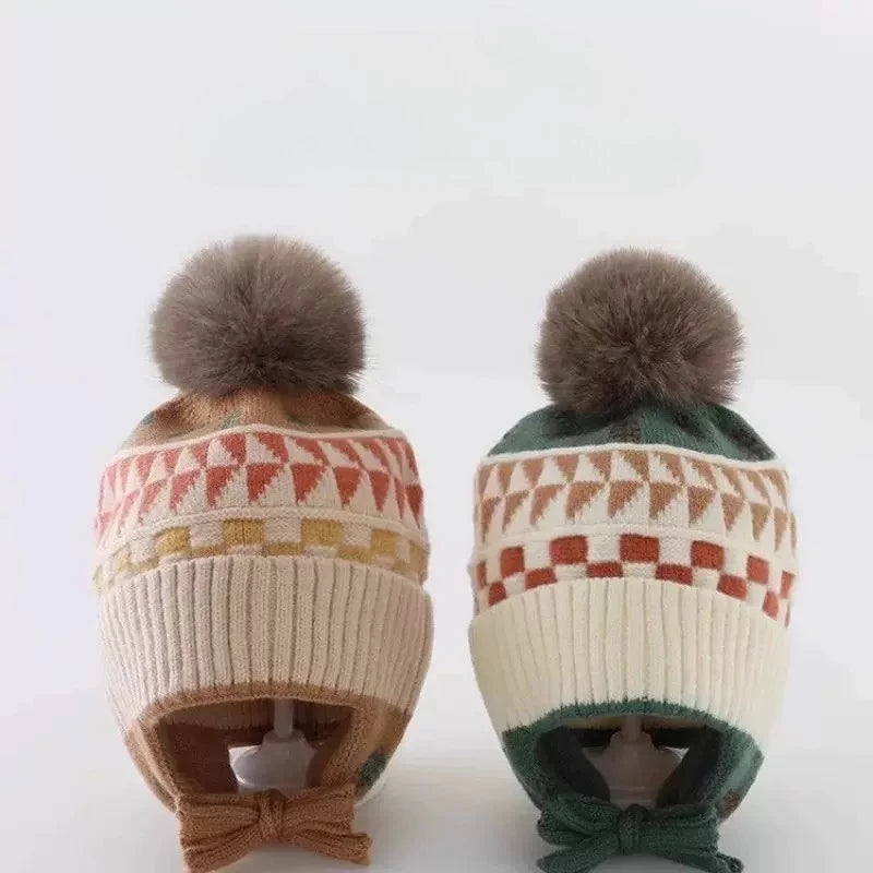 Baby Winter Earflap Beanie with Pom Pom – Soft Warm Knitted Hat (1–4Y)