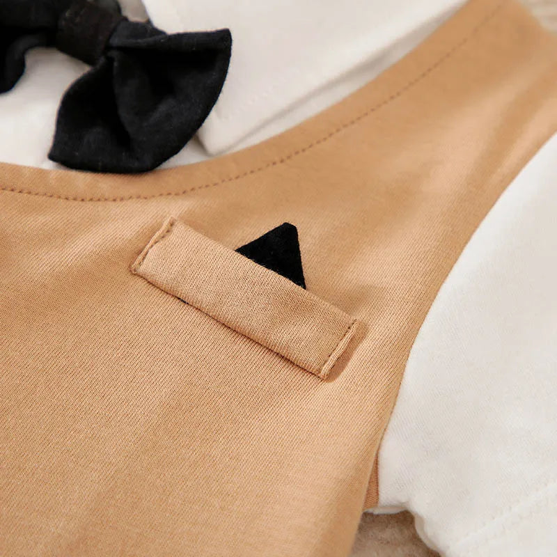 Baby Boys Formal Outfit Romper – Gentleman Suit Set with Bow Tie