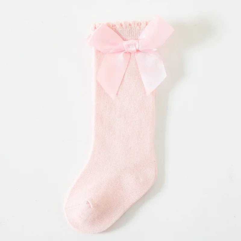 Baby Girls Knee-High Bow Socks – Soft Cotton Winter Long Socks for Toddlers & Infants