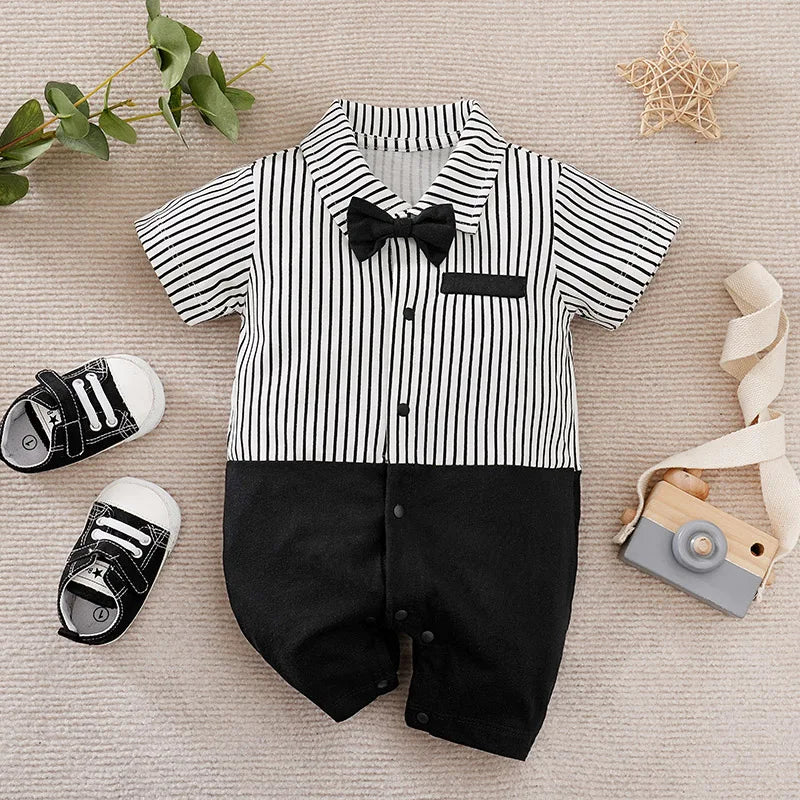 Baby Boys Formal Outfit Romper – Gentleman Suit Set with Bow Tie