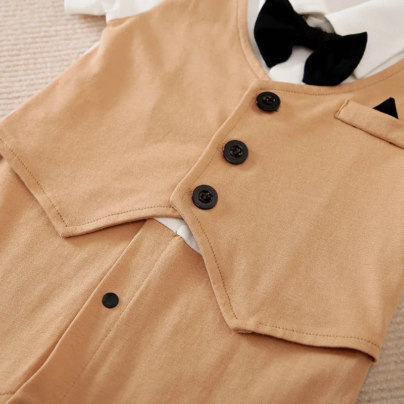 Baby Boys Formal Outfit Romper – Gentleman Suit Set with Bow Tie