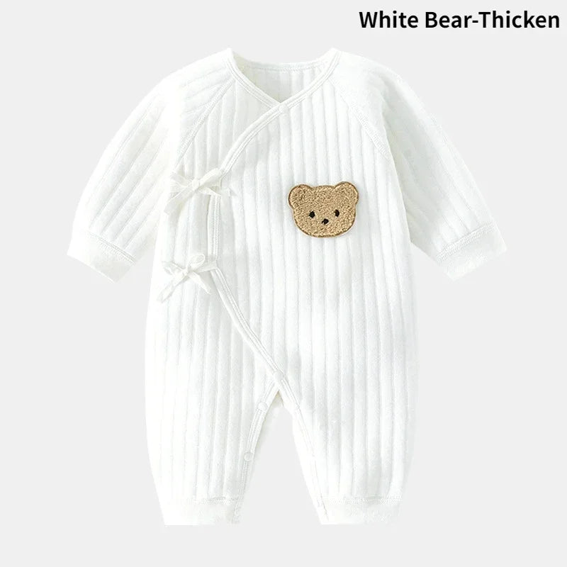 Bear Cotton Baby Romper Set with Hat .Soft Rib-Knit Long Sleeve Unisex Jumpsuit for Newborns & Toddlers