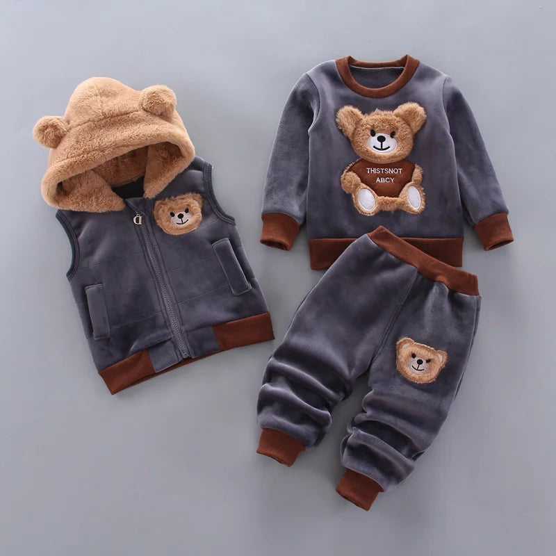 Warm Fleece Teddy Bear 3-Piece Outfit Set